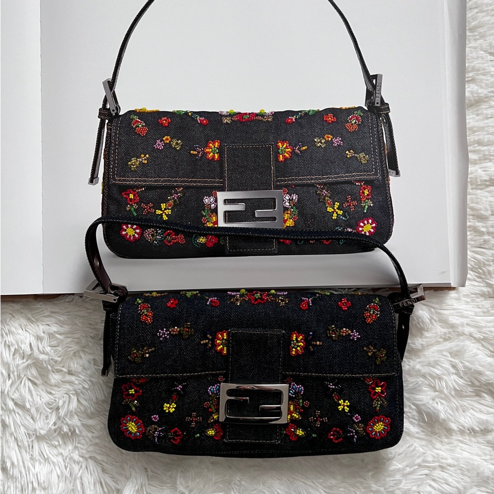 Fendi 150 anniversary denim embroidered beaded baguette - Picture 3 of 4